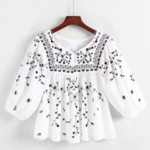 Home Black & White Embroidered Babydoll Top