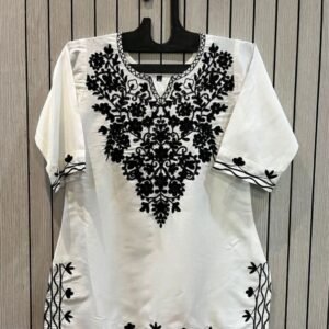 Home White And Black Floral Embroidery